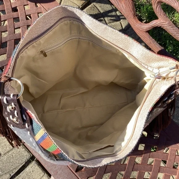 NWT SamaYe Boho Southwestern Vintage Style Multicolor Tote Leather Fringe Strap - Picture 10 of 14